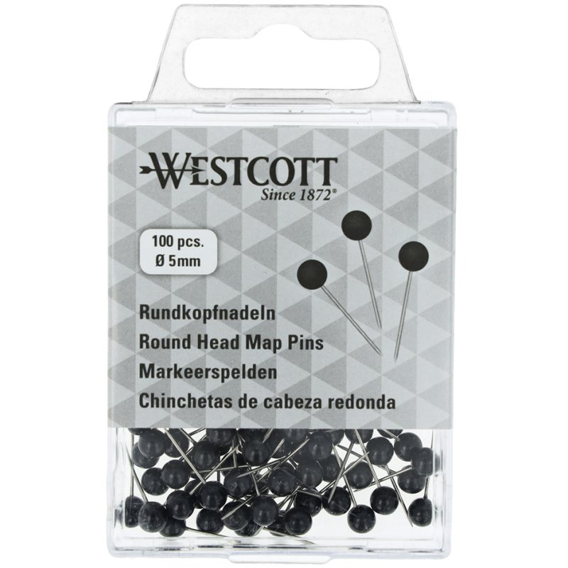 WESTCOTT épingles de marquage assortiment couleurs, taille 5, 16 mm, 100 pièces